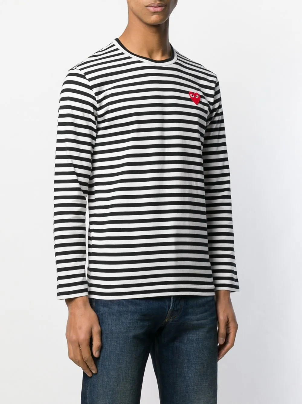 Heart-Shaped Decal Striped Long-Sleeved T-Shirt