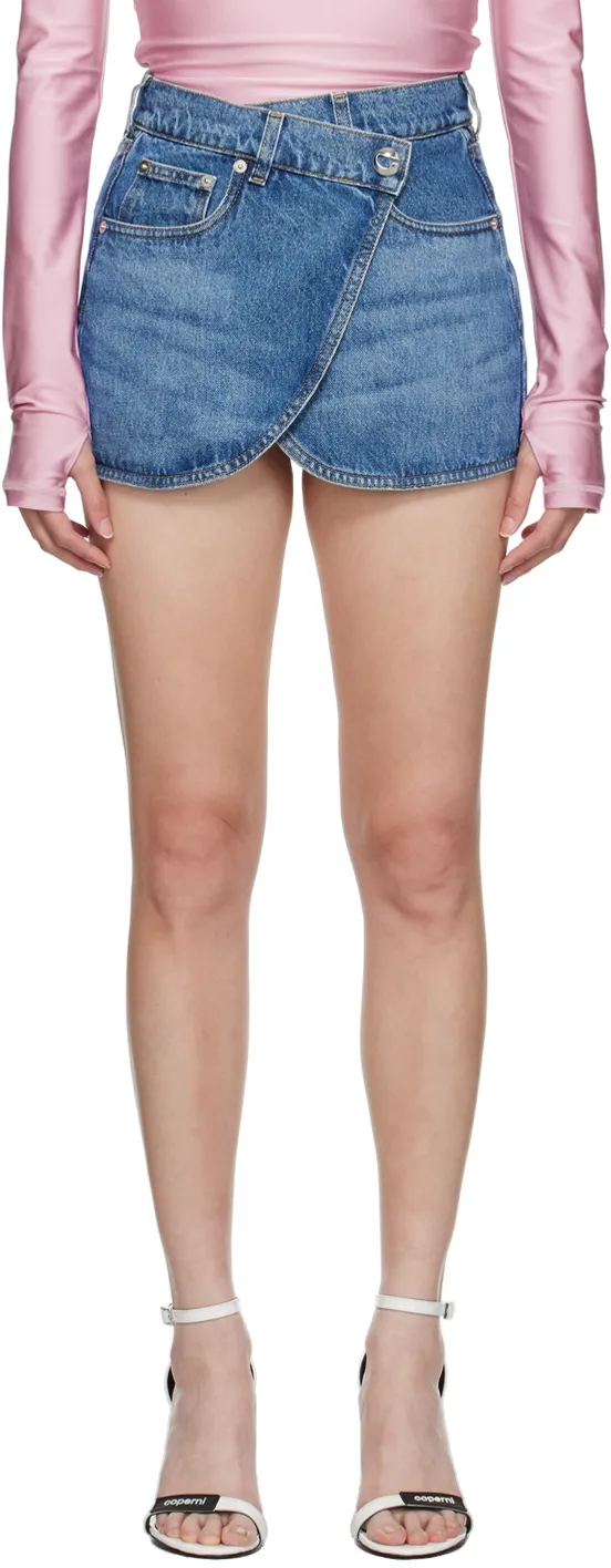 Curved Hem Wrap Denim Mini Skirt