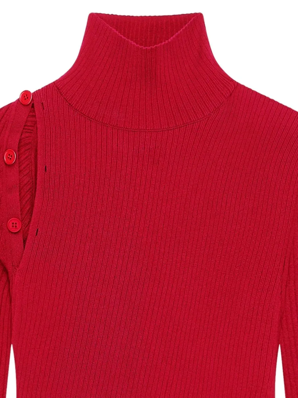 Button-Embellished Ribbed Turtleneck Sweater