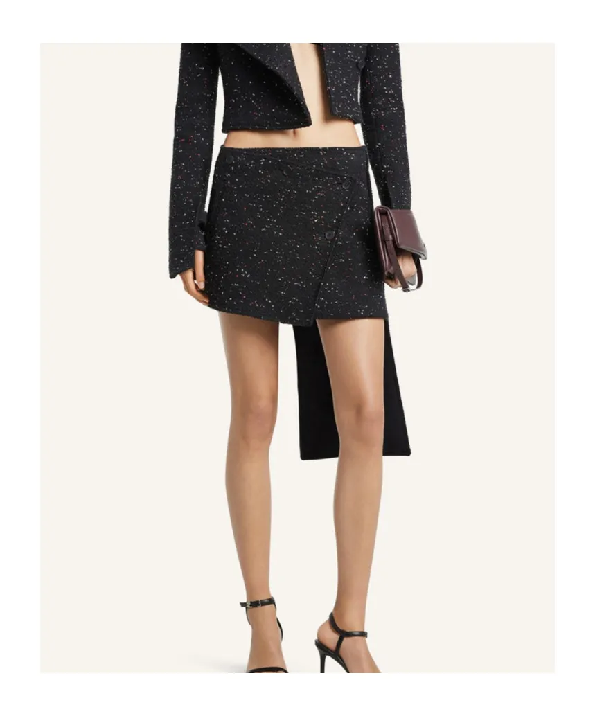 Asymmetrical-Panel Tweed Mini Skirt