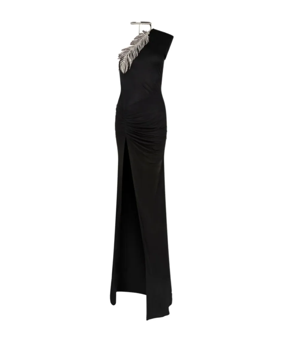 Crystal-Feather One Shoulder Gown