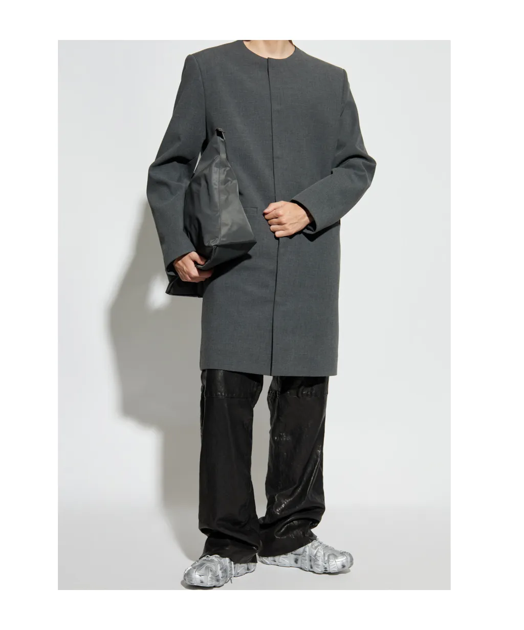Collarless Single-Breasted Coat