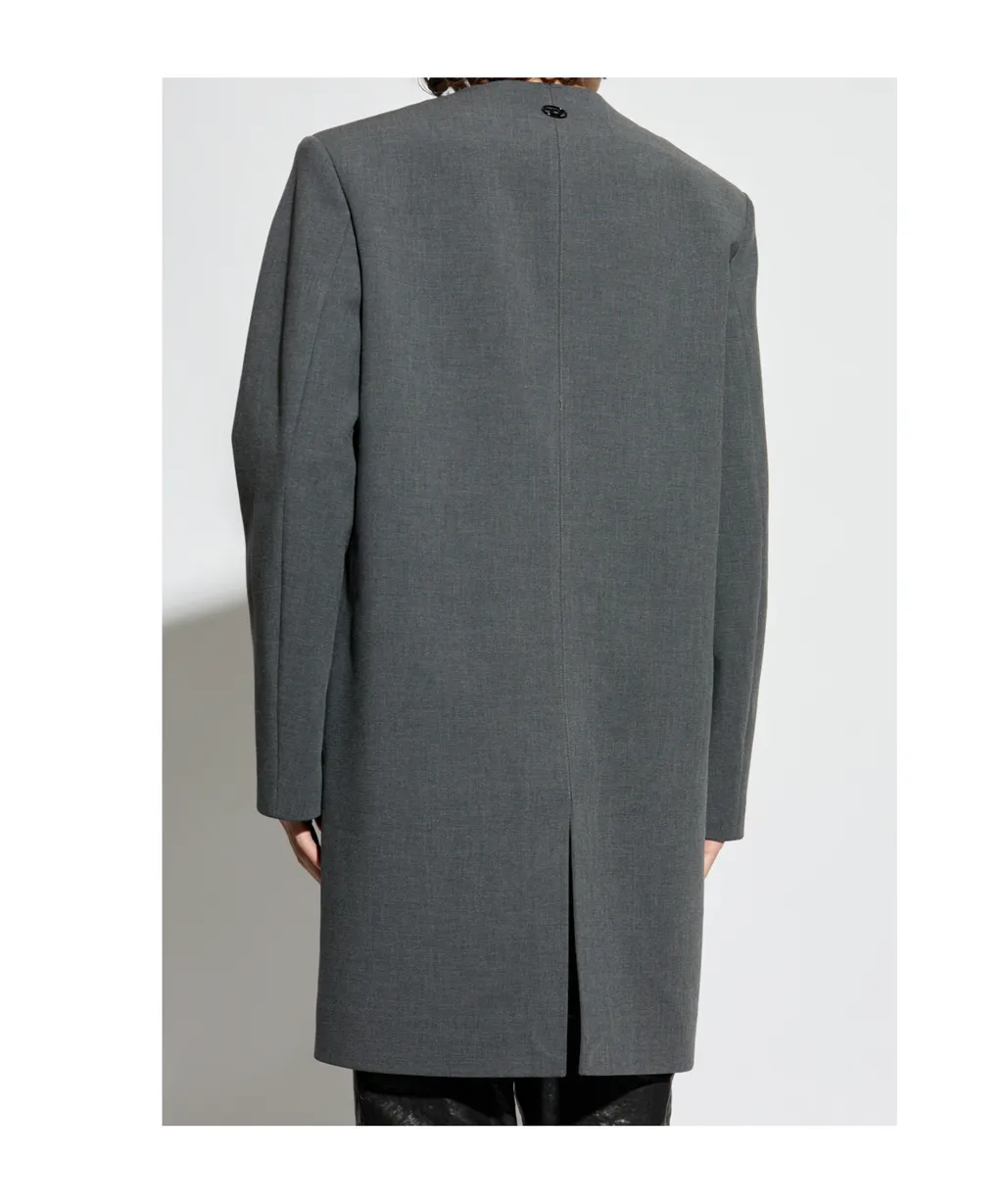 Collarless Single-Breasted Coat