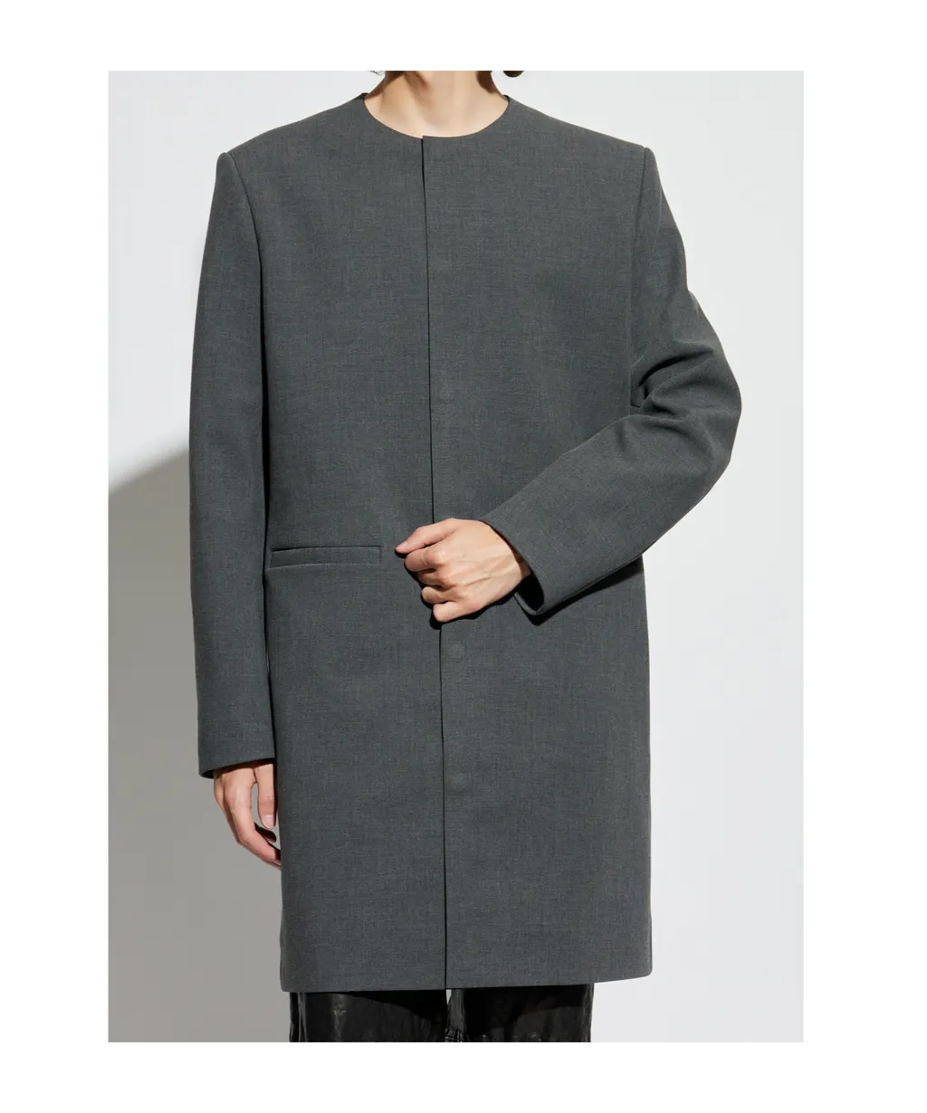 Collarless Single-Breasted Coat