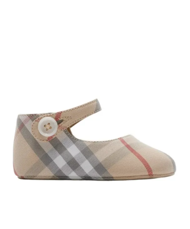 Check-Printed Round-Toe Mary Jane Shoes