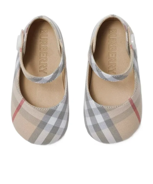 Check-Printed Round-Toe Mary Jane Shoes