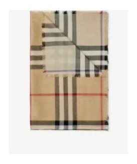 Wide Reversible Check Wool Silk Scarf