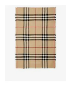 Wide Reversible Check Wool Silk Scarf