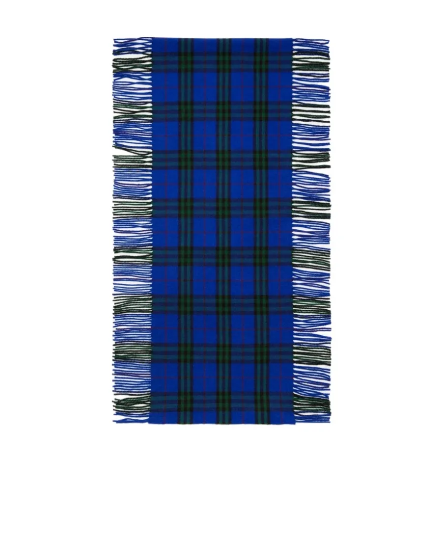 Check-Pattern Fringed-Edge Scarf