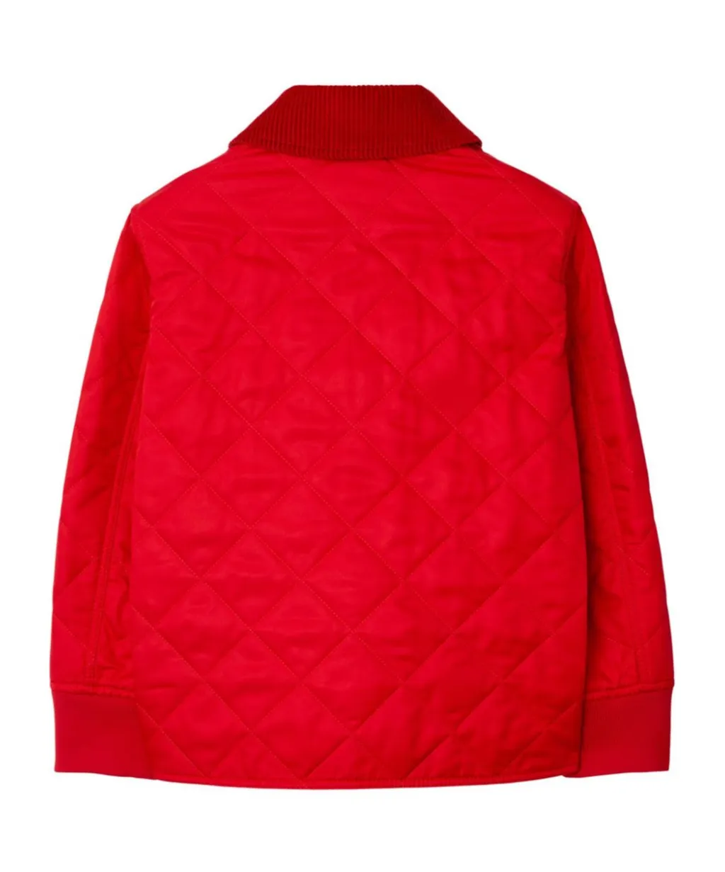 Corduroy-Collar Quilted Zipped Jacket