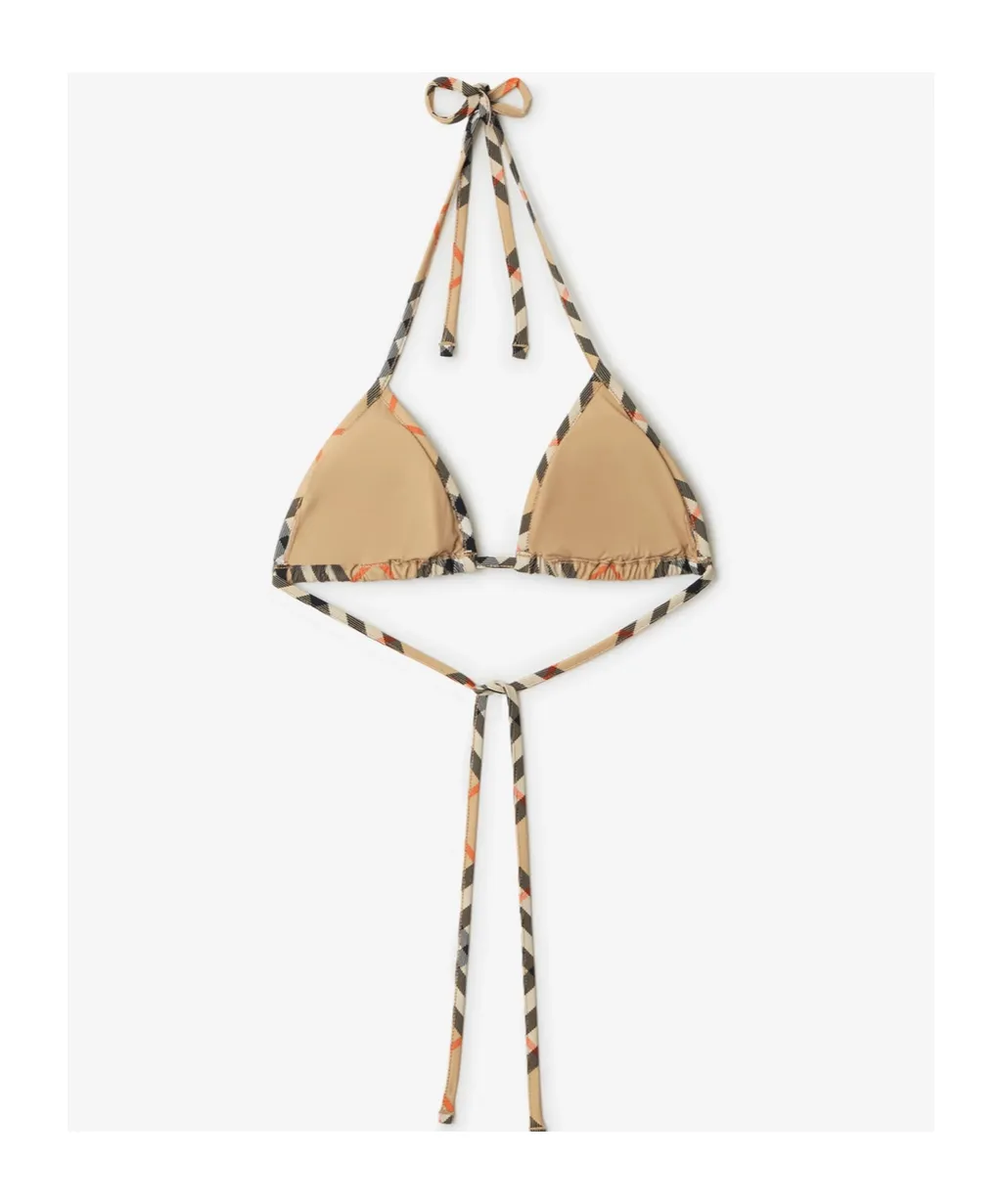 Check-Pattern Halterneck Bikini Top