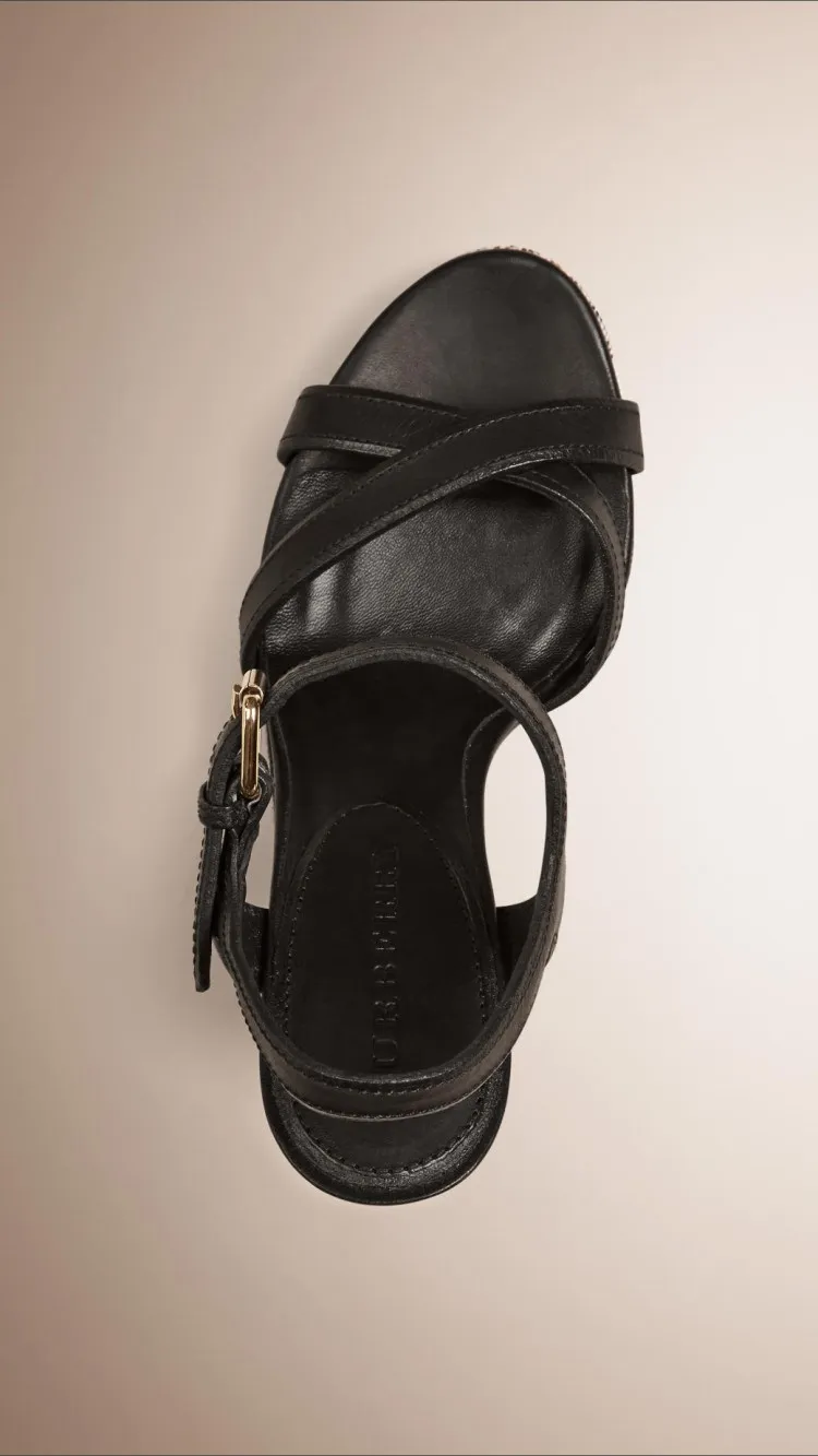 Checkered Open-Toed High-Heeled Sandals