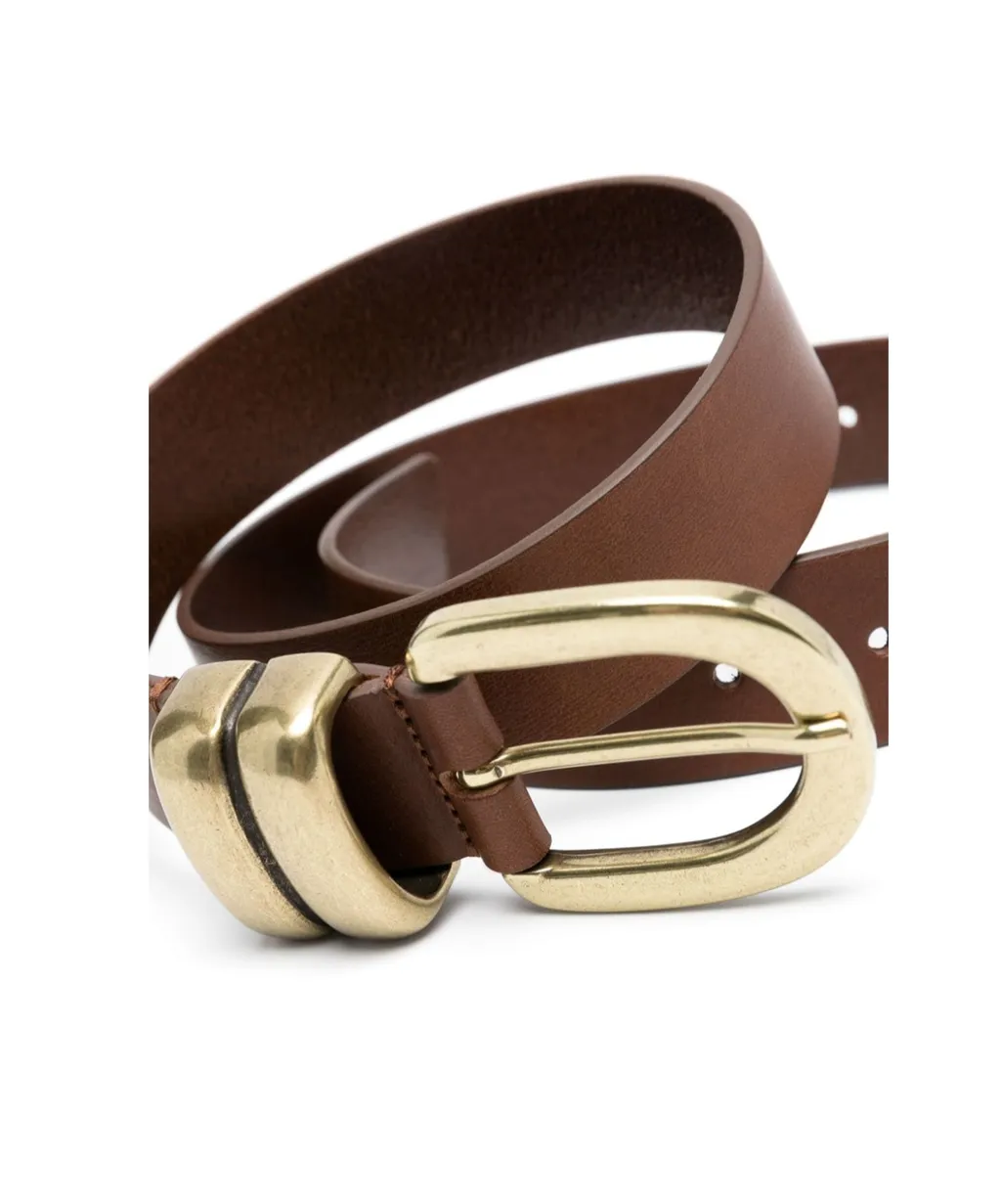 Round-Buckle Leather Belt