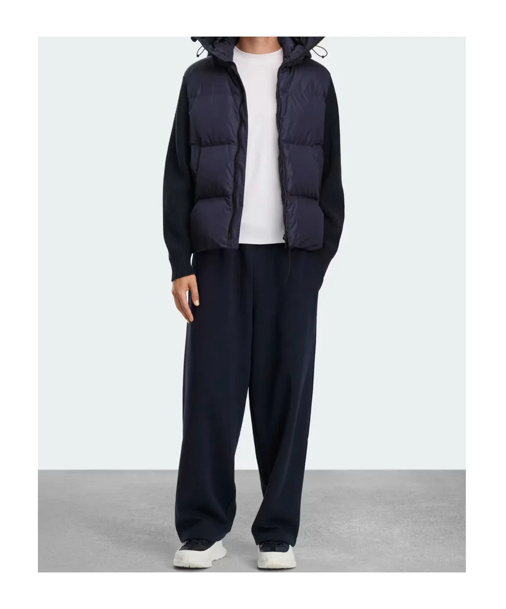 Quilted Knit-Sleeve Hooded Jacket