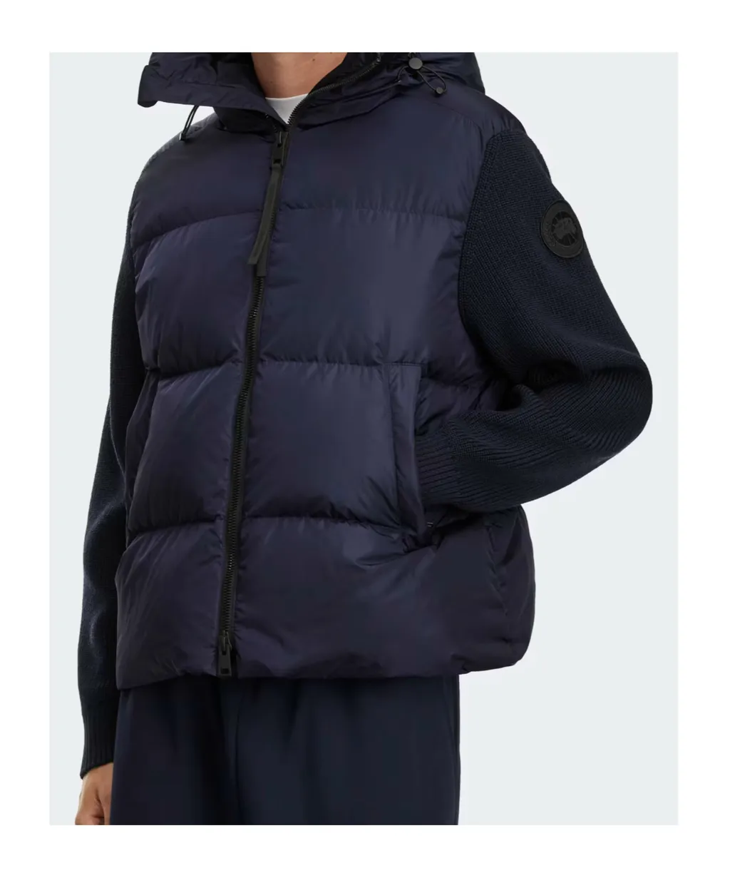 Quilted Knit-Sleeve Hooded Jacket