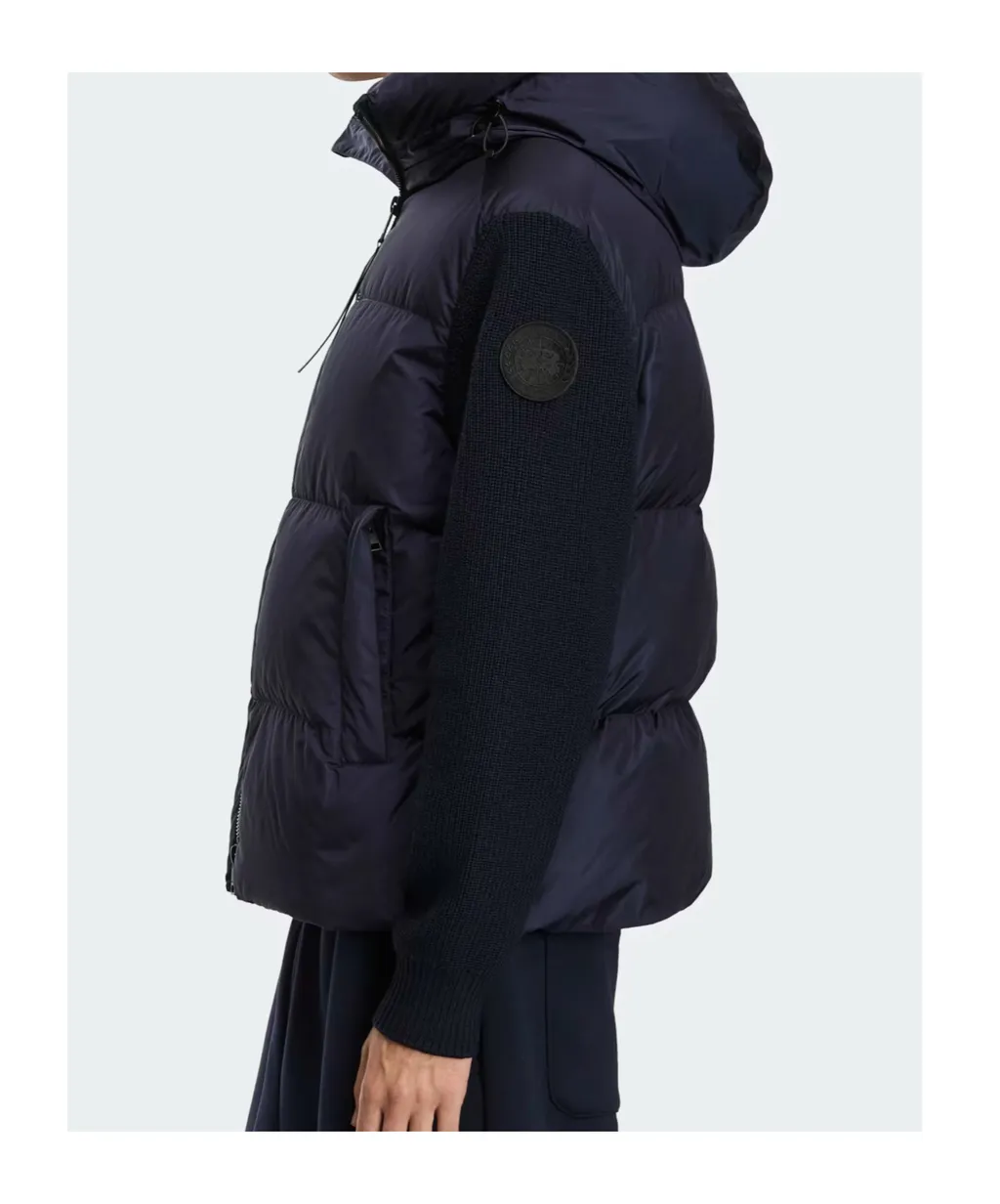 Quilted Knit-Sleeve Hooded Jacket