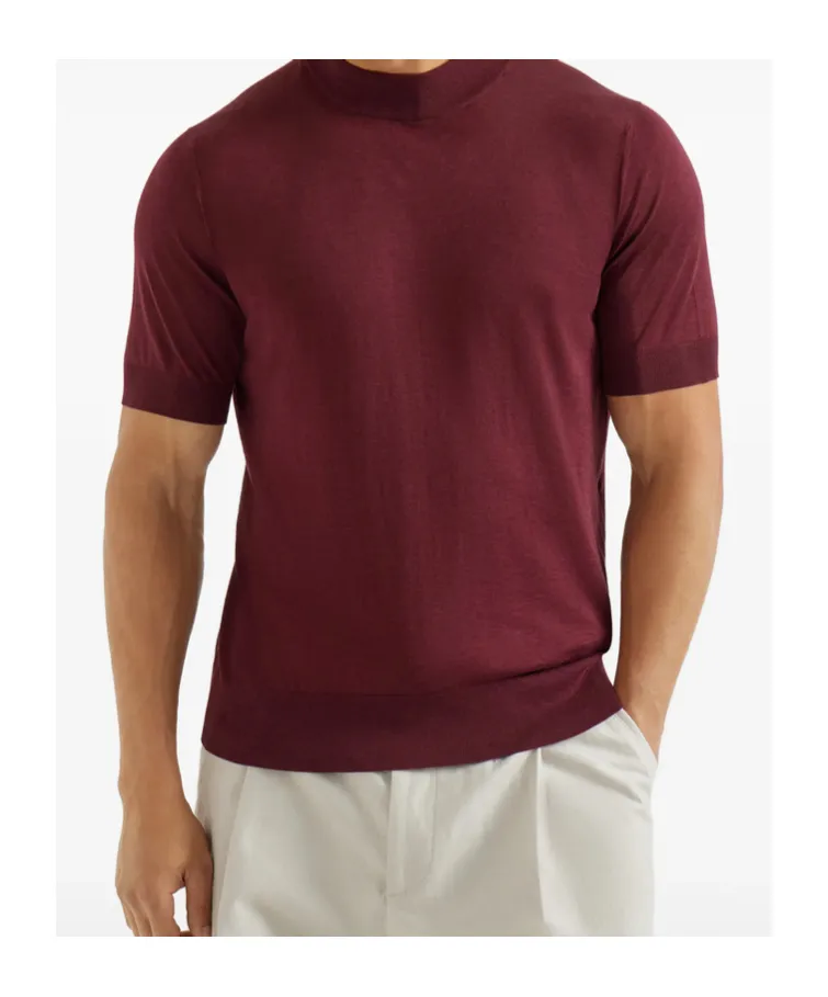 Mock-Neck Knit T-Shirt