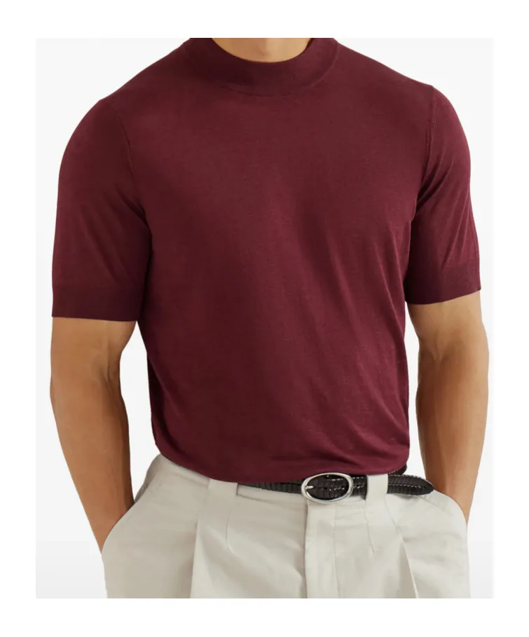 Mock-Neck Knit T-Shirt