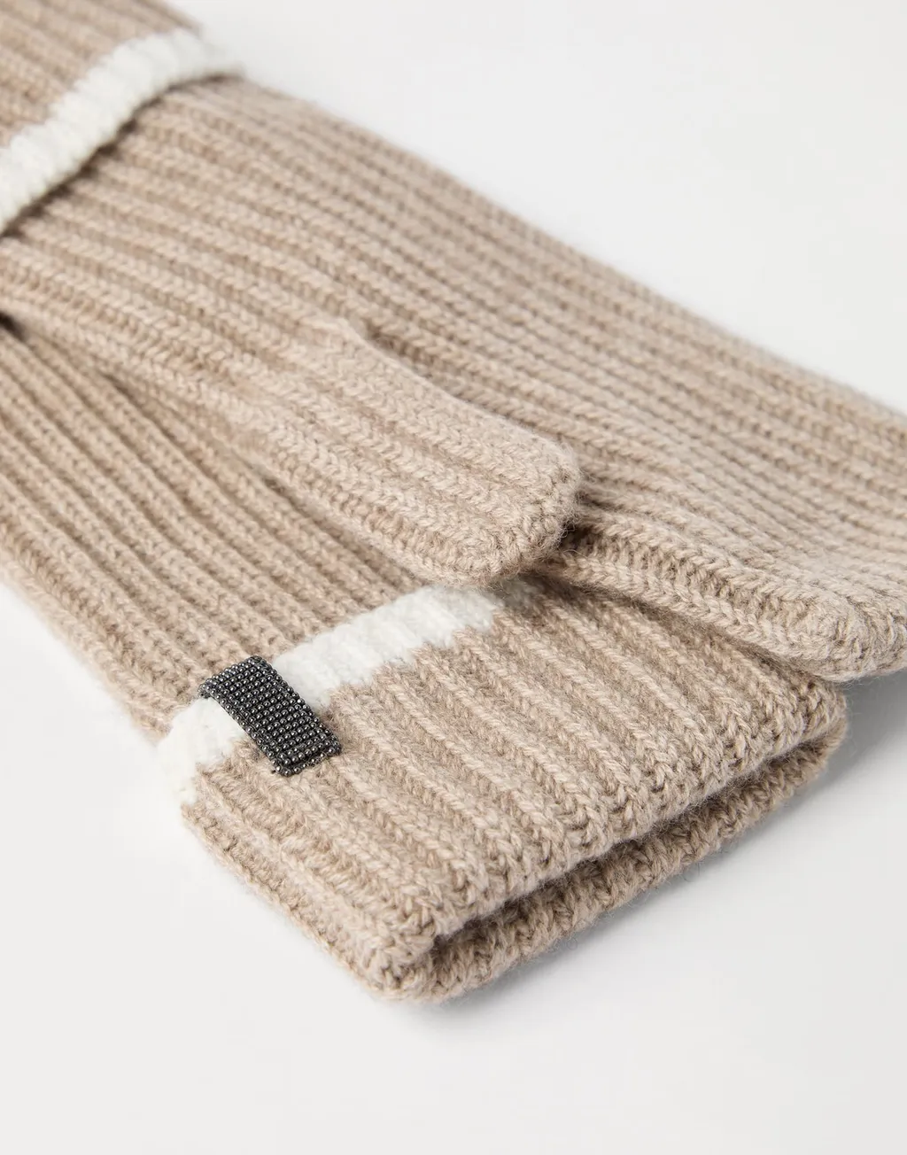 Cashmere English Rib Knit Mittens With Monili