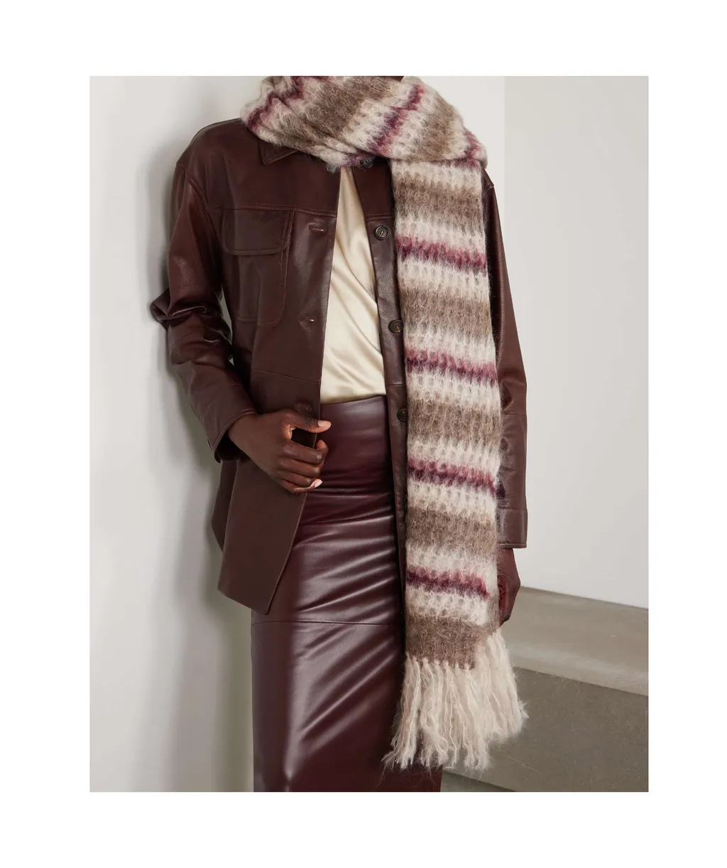 Fringed Striped Mohair-Blend Scarf