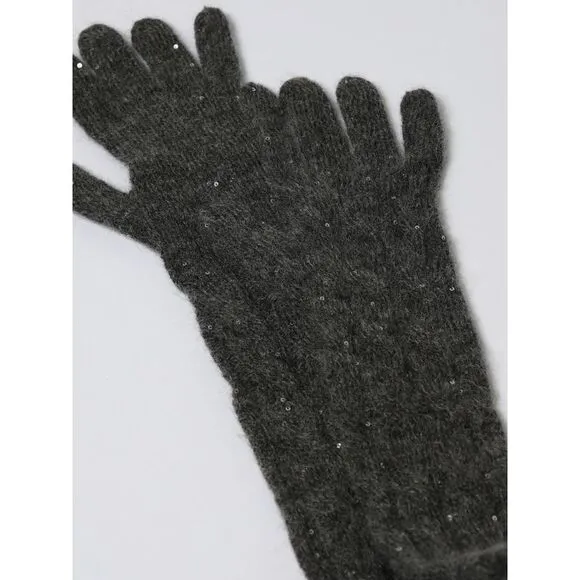 Sequin Embellished Knitted Gloves