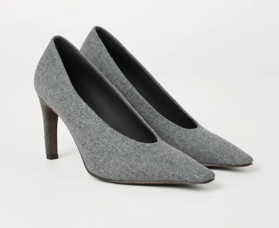 Water-Resistant Virgin Wool Flannel Heels With Precious Details