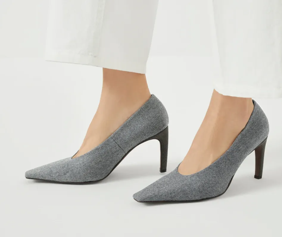 Water-Resistant Virgin Wool Flannel Heels With Precious Details