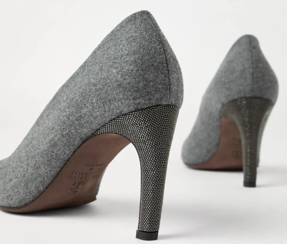 Water-Resistant Virgin Wool Flannel Heels With Precious Details