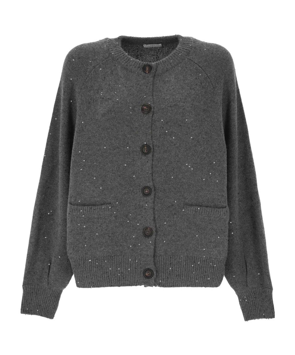 Sequin-Embellished Button Cardigan