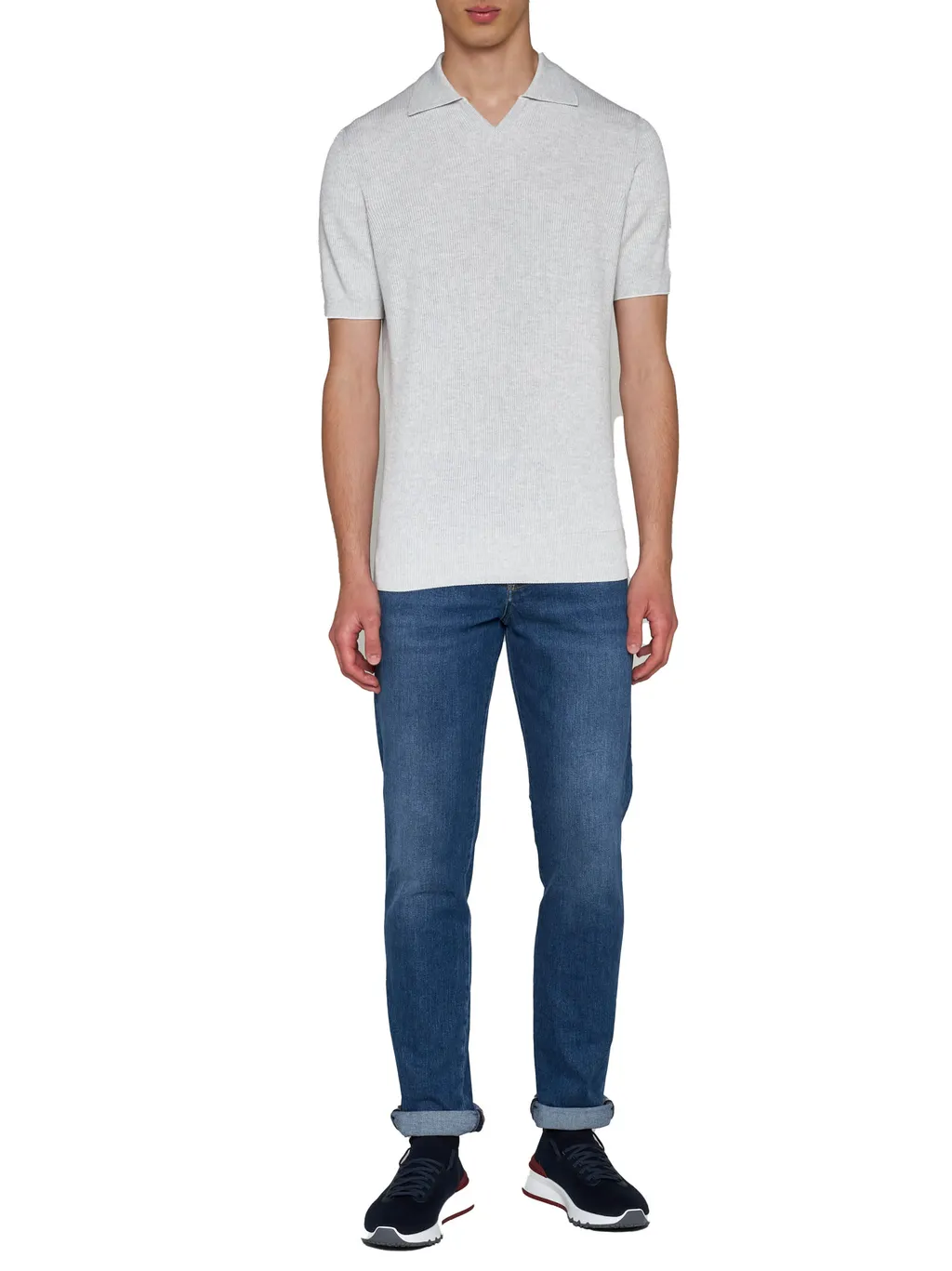 Fine-Knitted Ribbed Polo Shirt