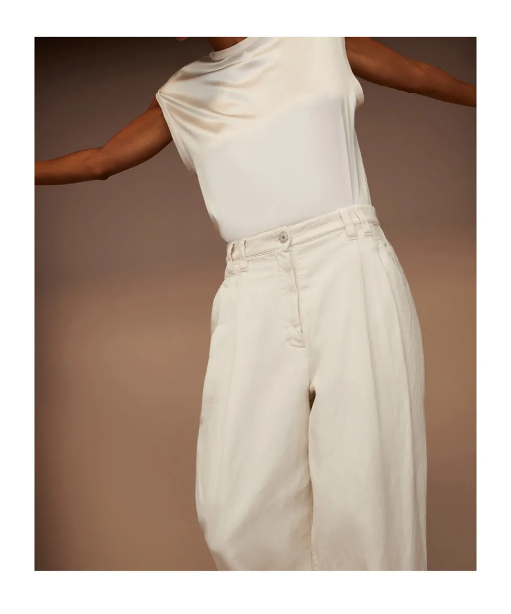 Cap-Sleeved Crewneck Satin Blouse