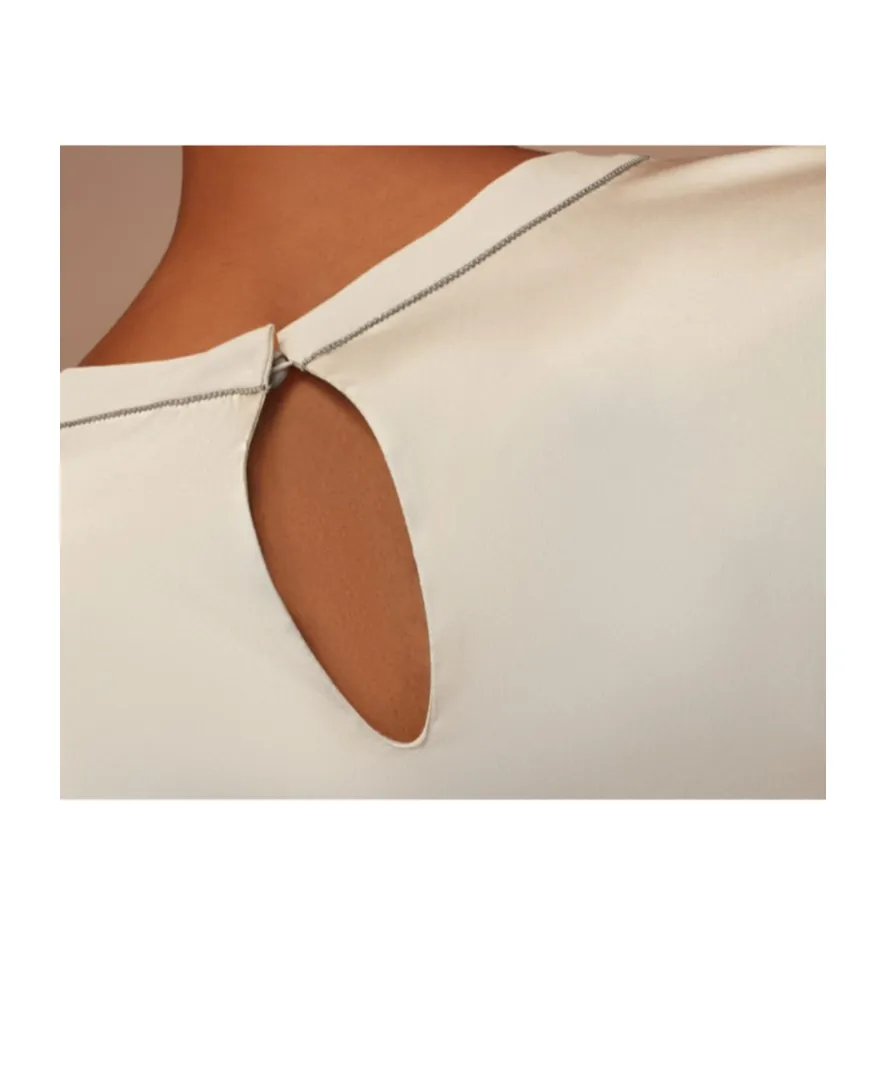 Cap-Sleeved Crewneck Satin Blouse