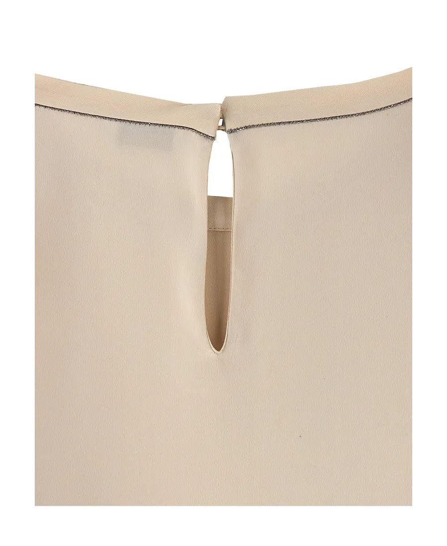 Cap-Sleeved Crewneck Satin Blouse