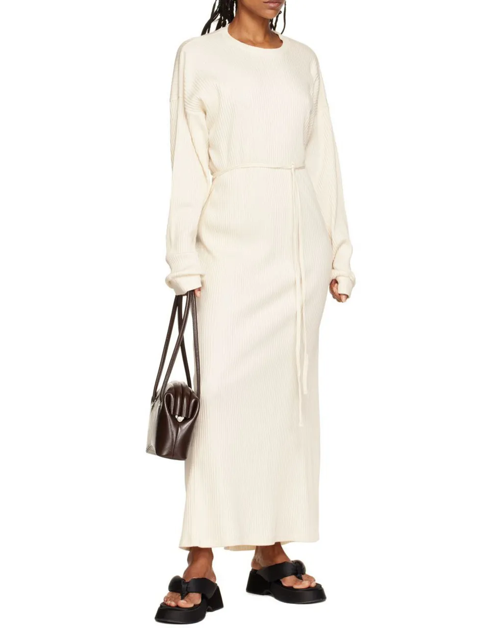 Long Sleeved Ribbed Midi Dress
