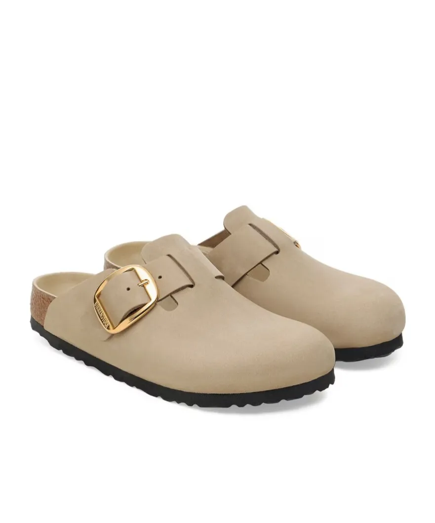 Boston Big Buckle Suede Mules