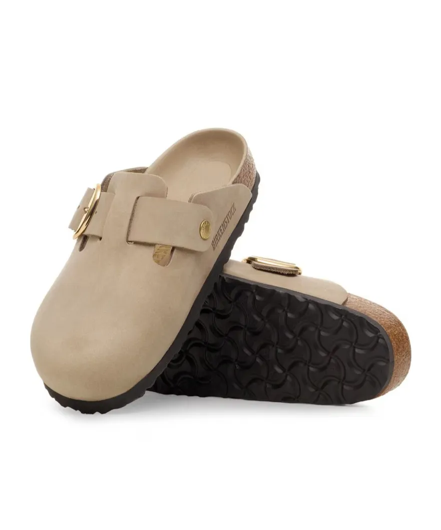 Boston Big Buckle Suede Mules