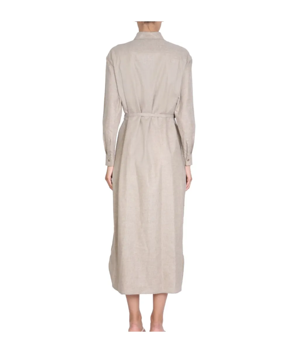 Belted-Waist Buttoned Shirt Dress