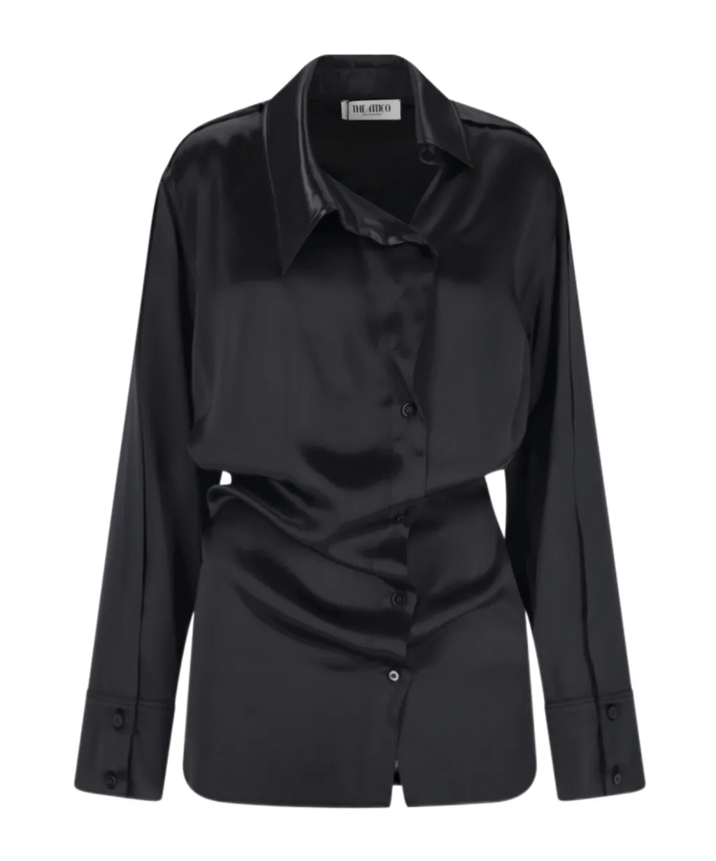 Asymmetric Satin Mini Shirt Dress
