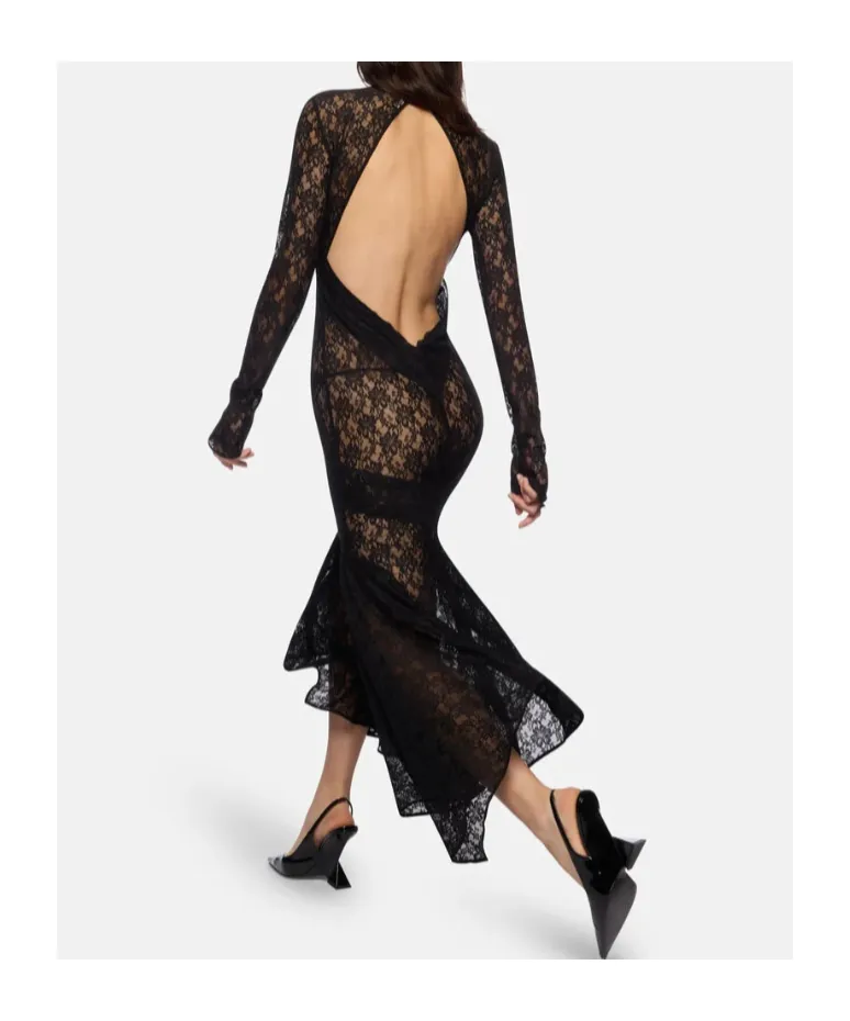 Open Back Midi Lace Dress