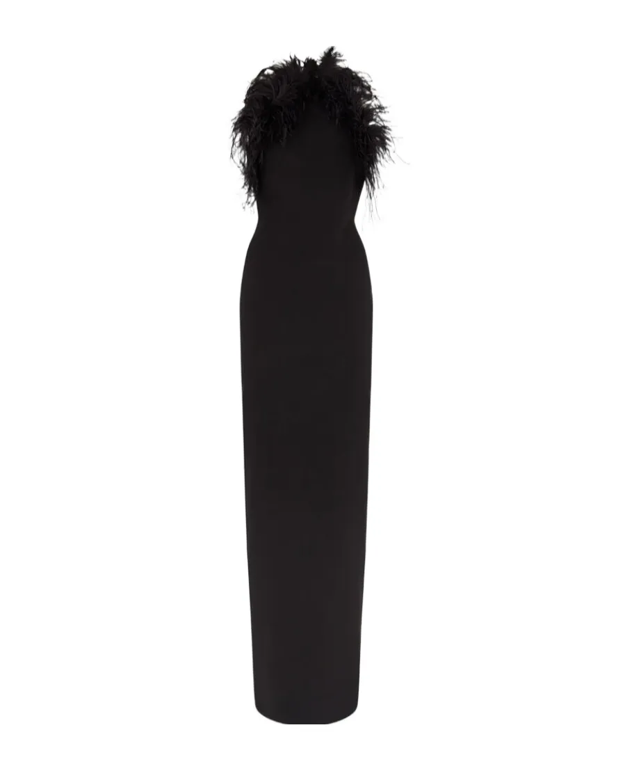Feather Trim Maxi Dress