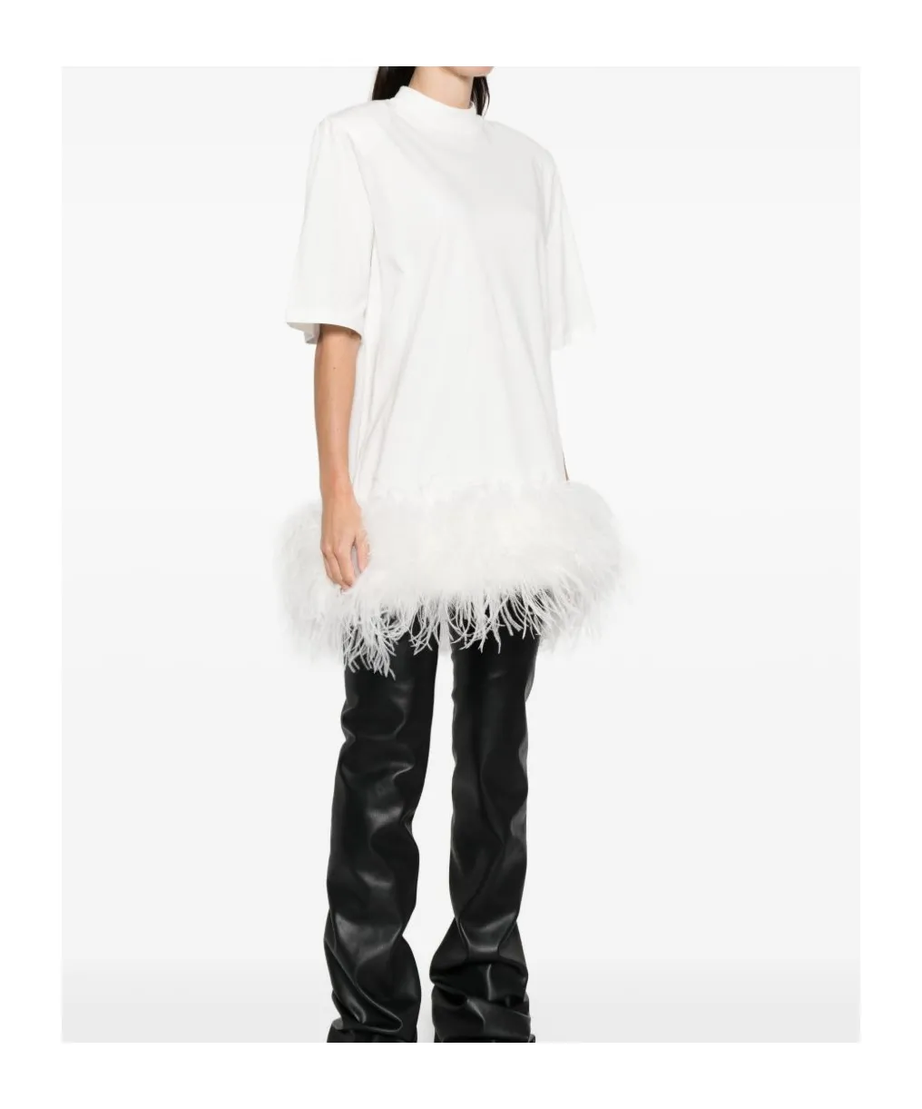 Round Neck Dress With Feather Trim