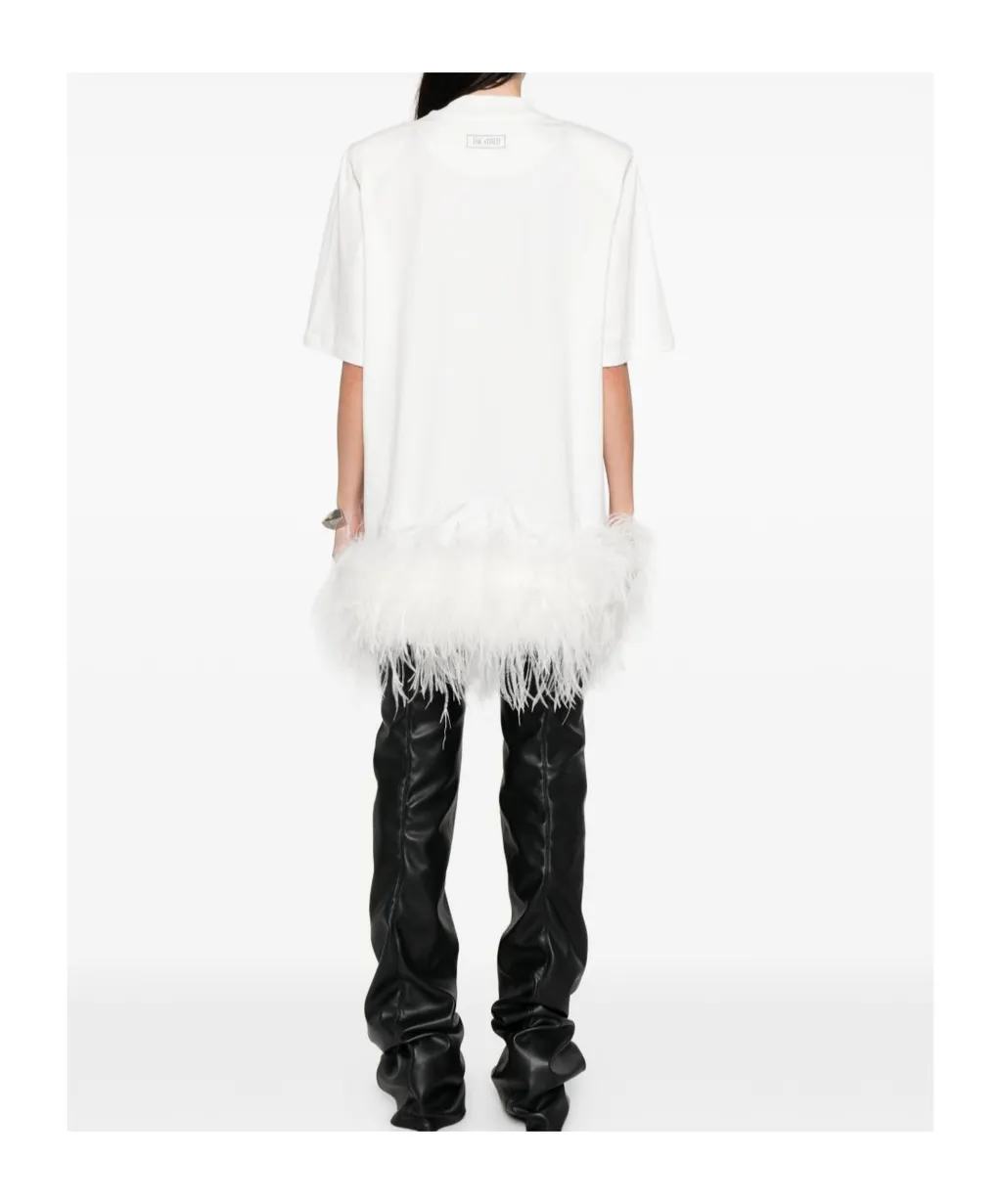 Round Neck Dress With Feather Trim