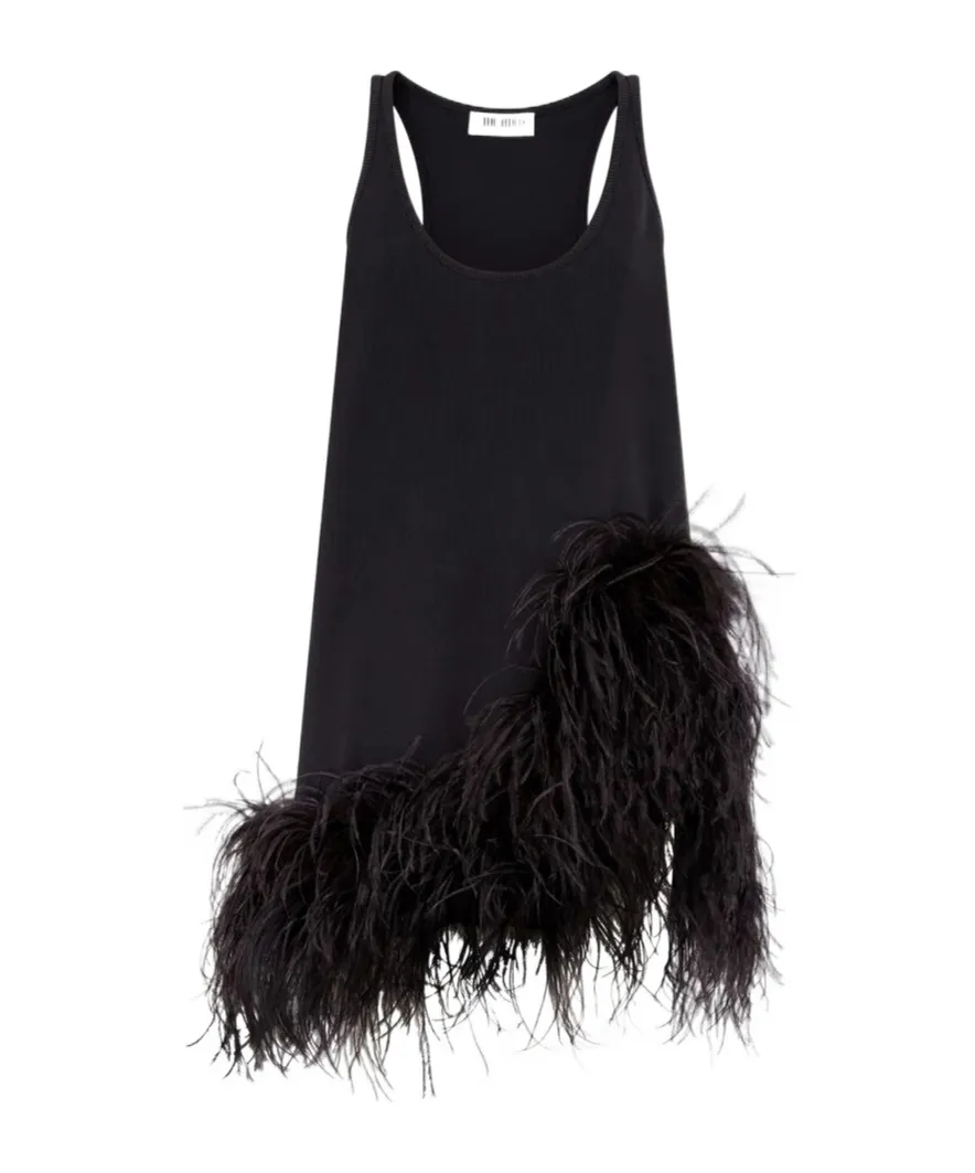 Feather-Trimmed Mini Dress