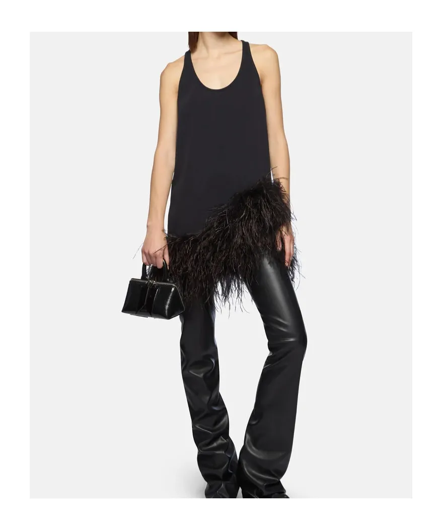 Feather-Trimmed Mini Dress