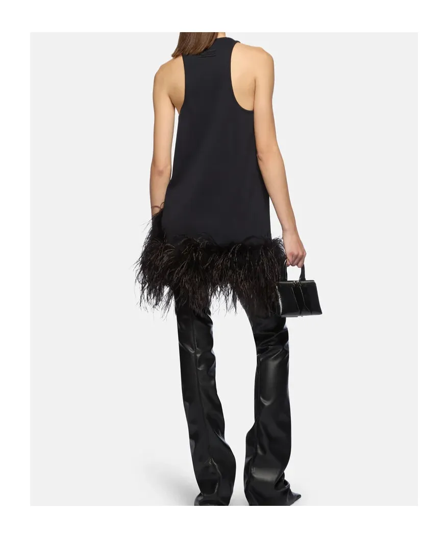 Feather-Trimmed Mini Dress