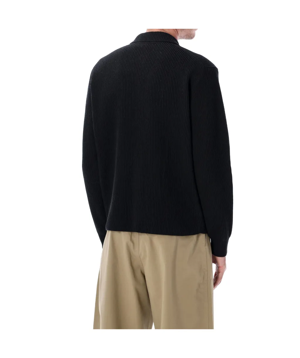 Superfine Wool Ribbed Knit Cardigan