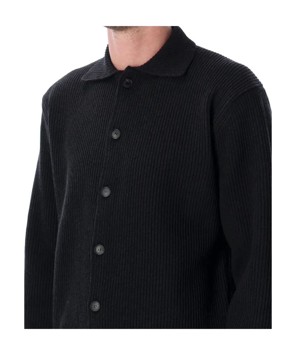 Superfine Wool Ribbed Knit Cardigan