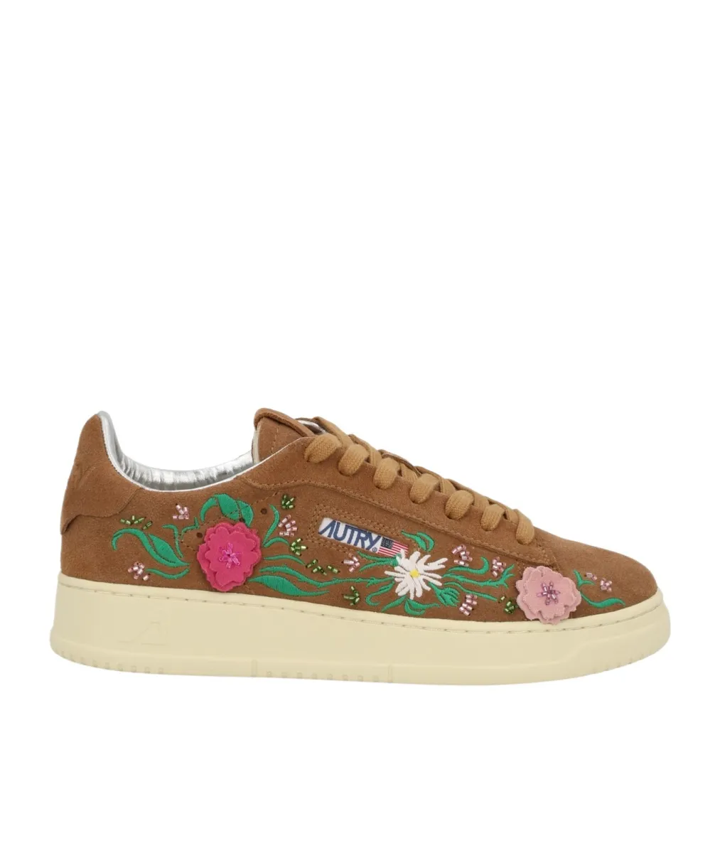 Floral-Embroidered Dallas Lace-Up Sneakers