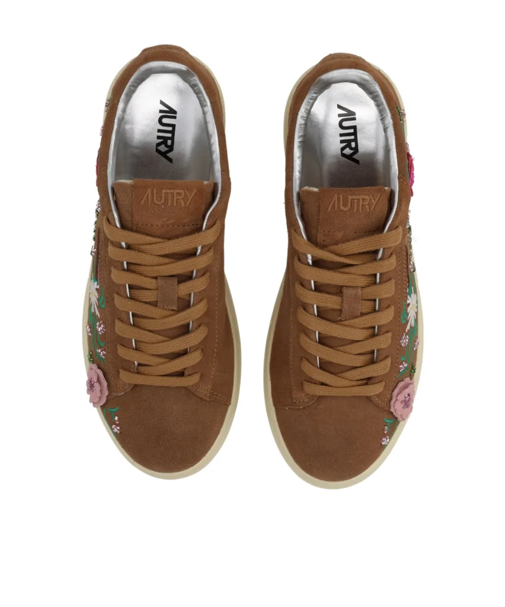 Floral-Embroidered Dallas Lace-Up Sneakers