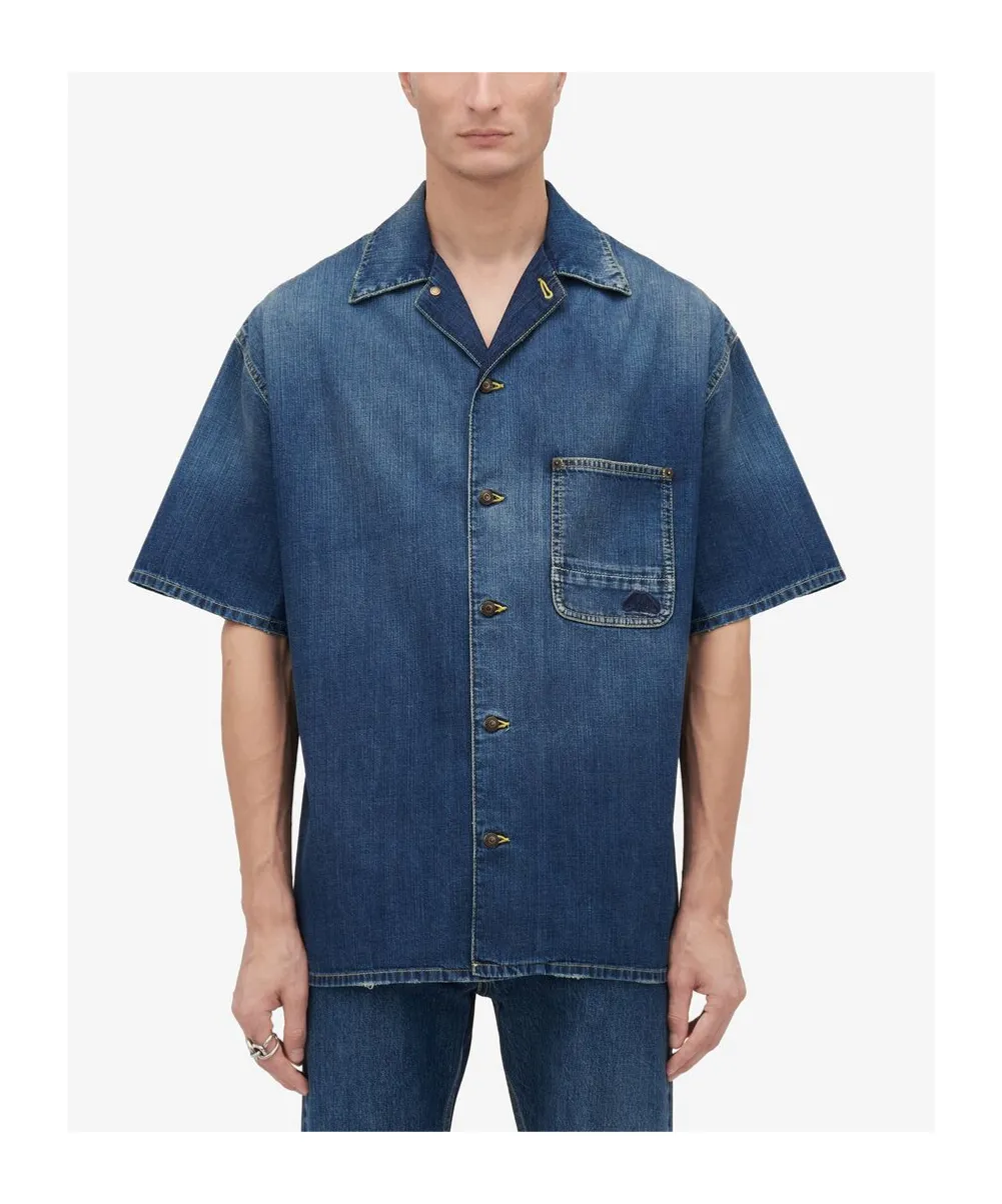 Collared Short-Sleeved Denim Shirt